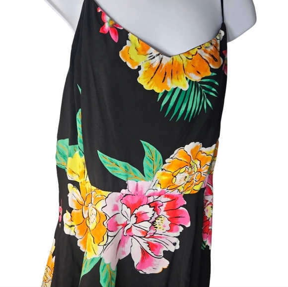 0004 Old Navy New NWT Tropical Black Floral Spaghetti Strap Dress Travel Size XL - Picture 2 of 11